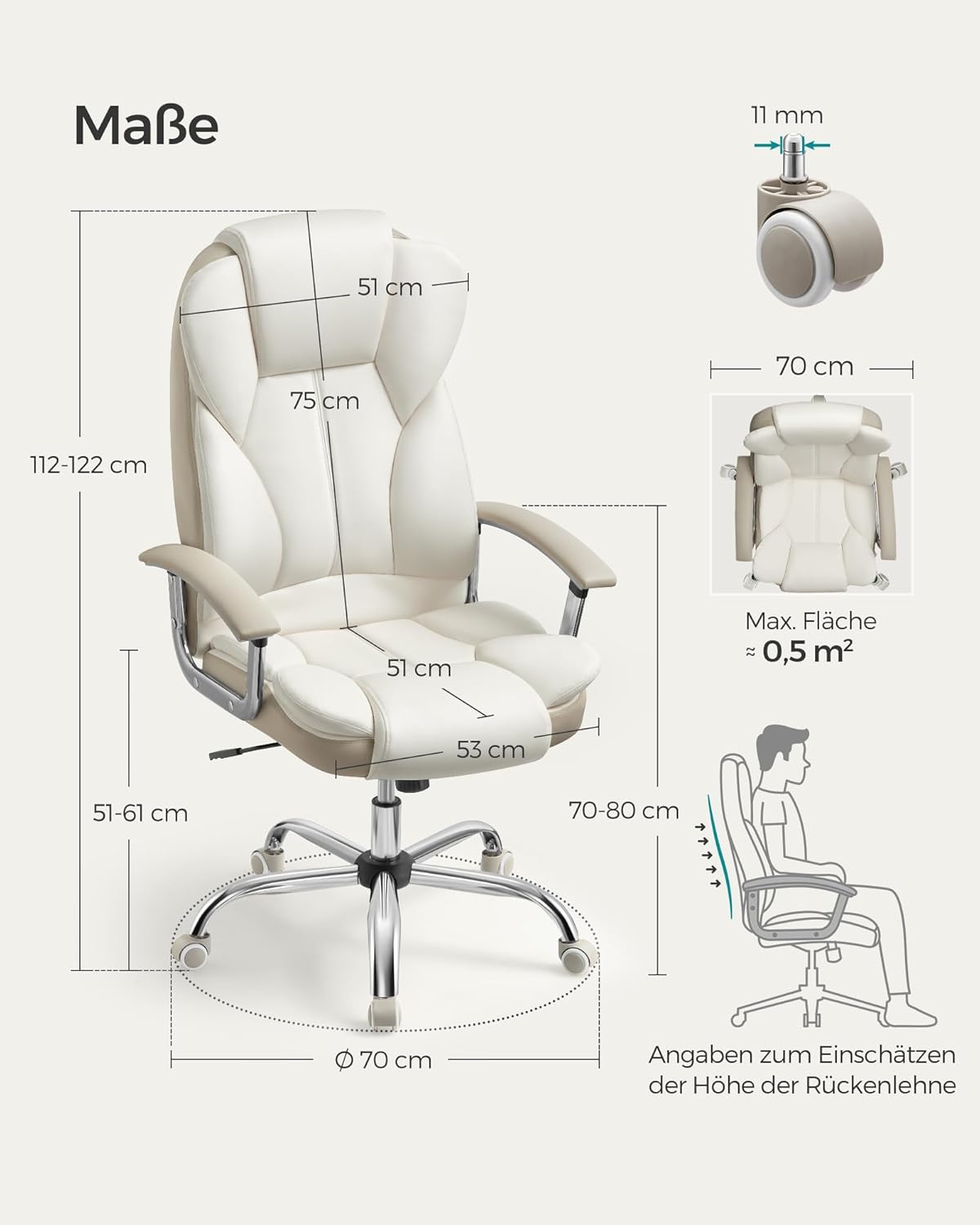 Ergonomischer Chefsessel, Cremeweiss-kamellbraun