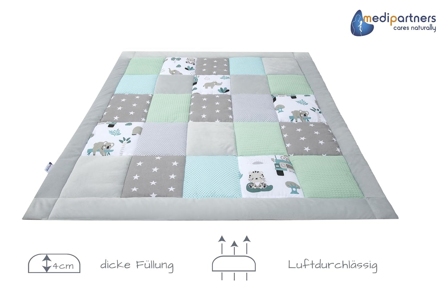 Krabbeldecke Zoo, 120x120cm, 120x120cm Mint Zoo
