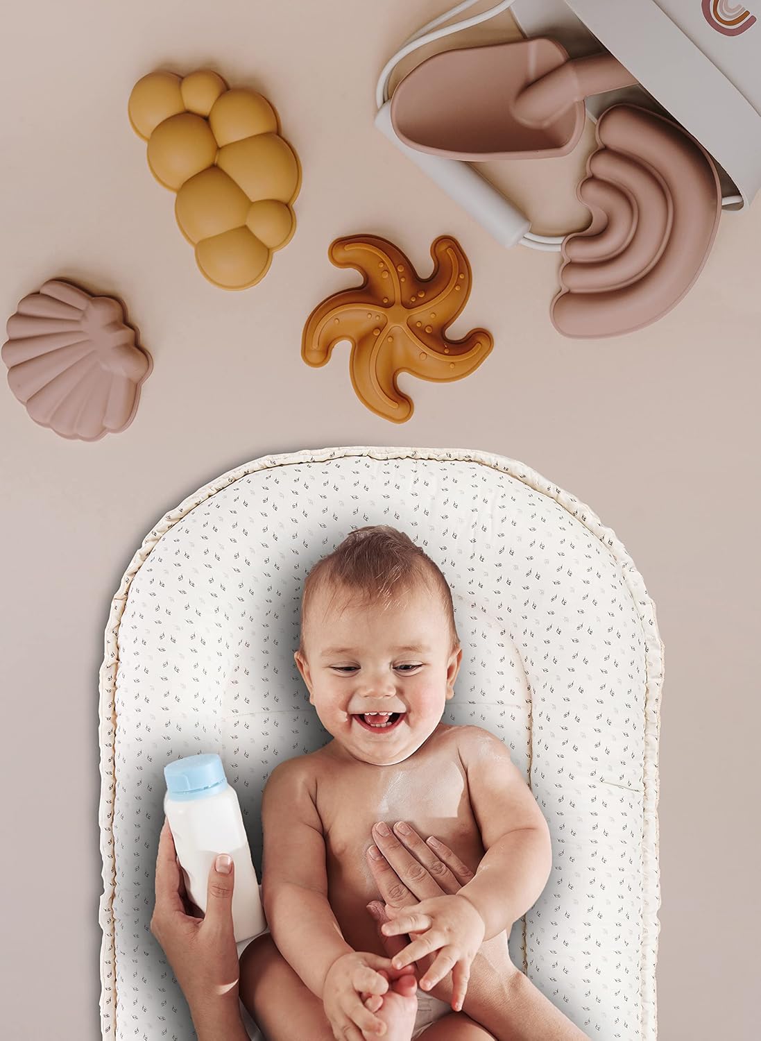 Babynest 2-seitig für Säuglinge und Neugeborene, Beige Minky