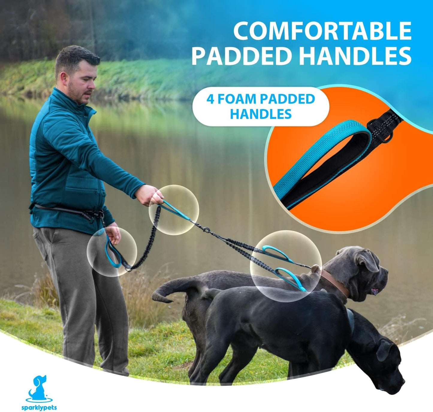 Joggingleine für zwei Hunde, Blau / Für zwei Hunde