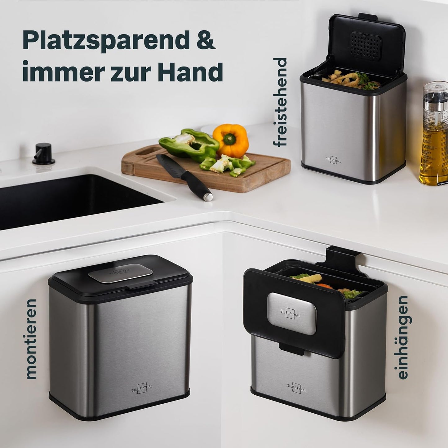 Biomülleimer mit Aktivkohlefilter, Biomülleimer 4 Liter