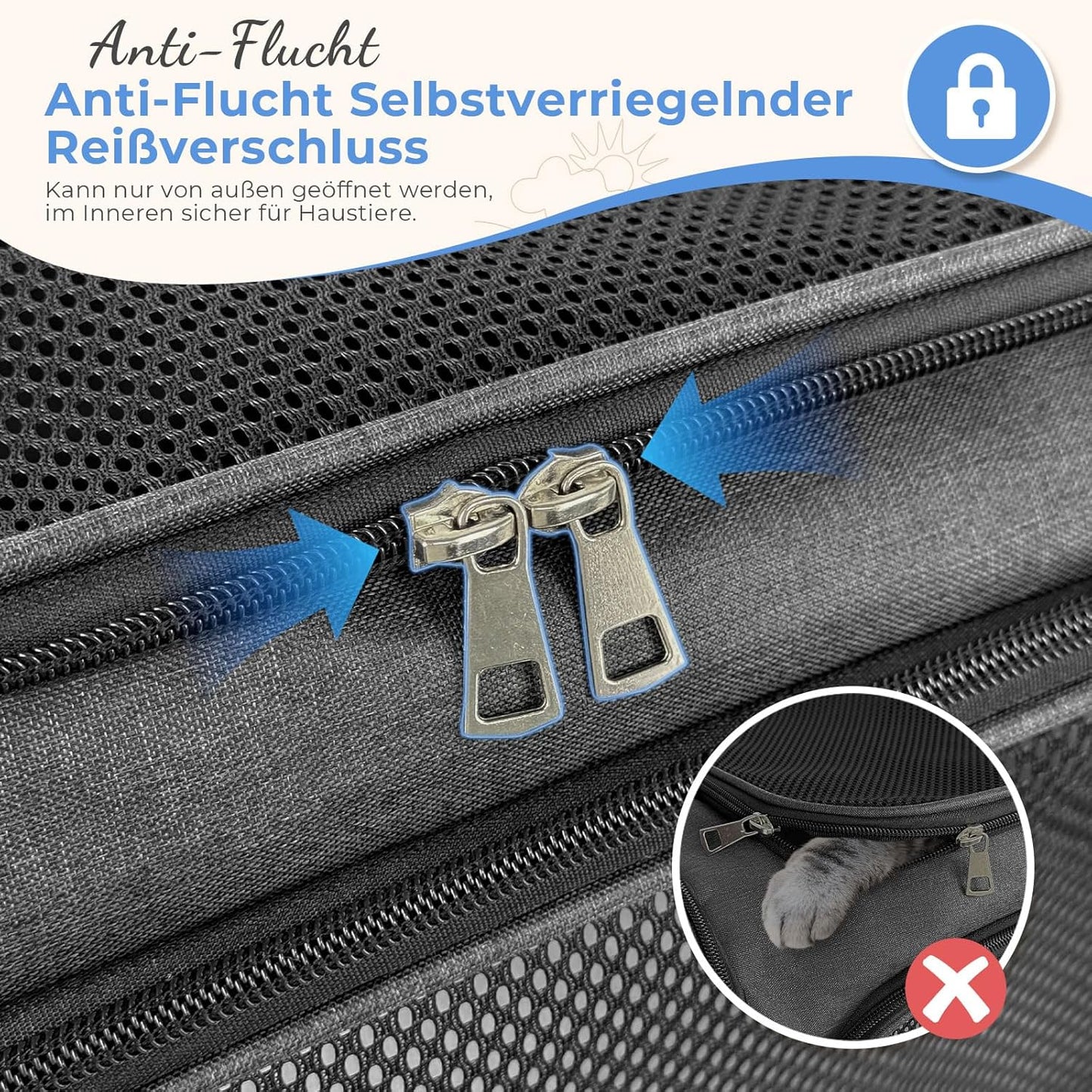 Transporttasche für Katzen und kleine Hunde (bis 8kg), 50 x 34 x 34cm Dunkelgrau