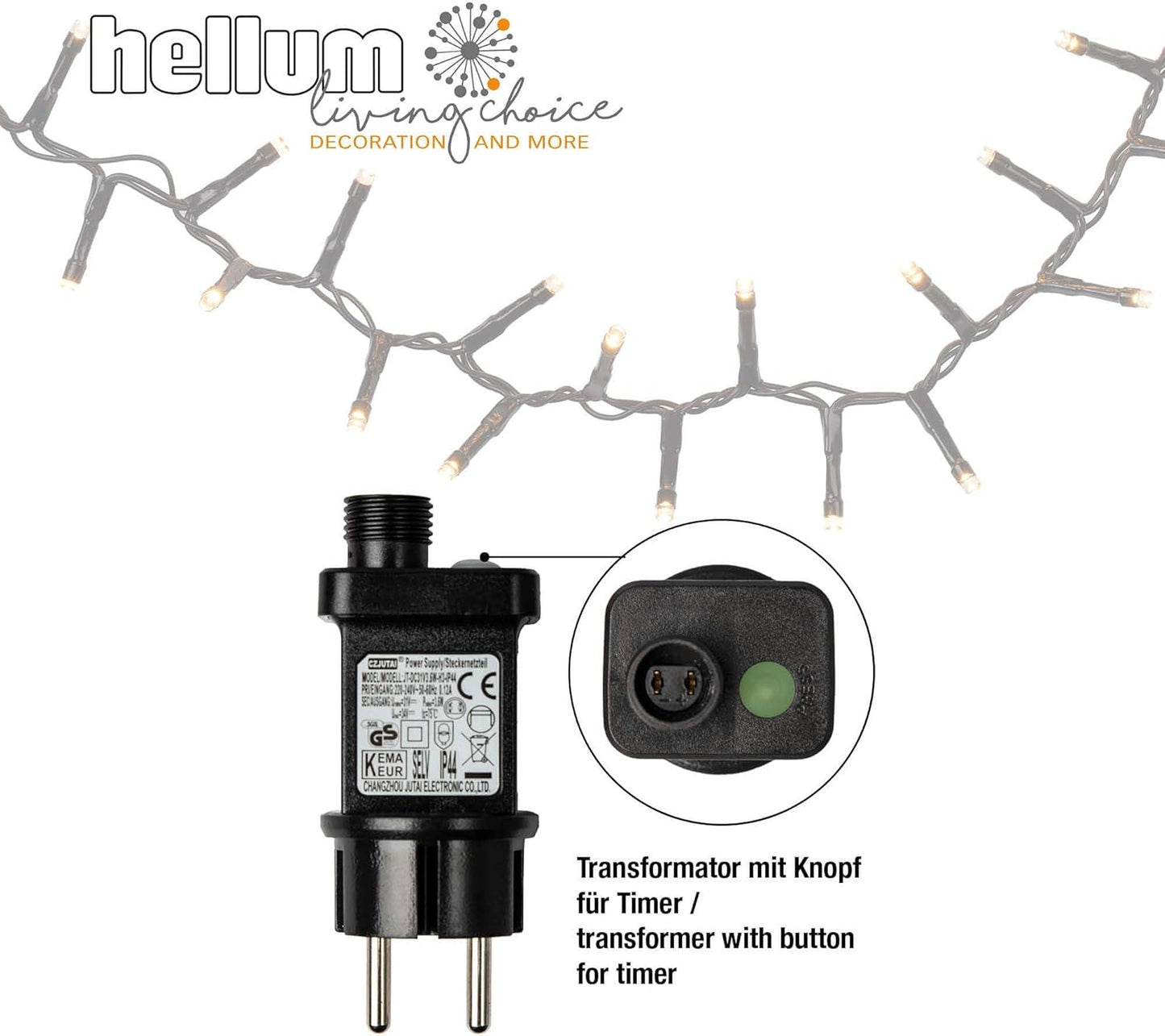 LED Cluster-Lichterkette mit Timer, 288 LED/ beleuchtet 5,74 m