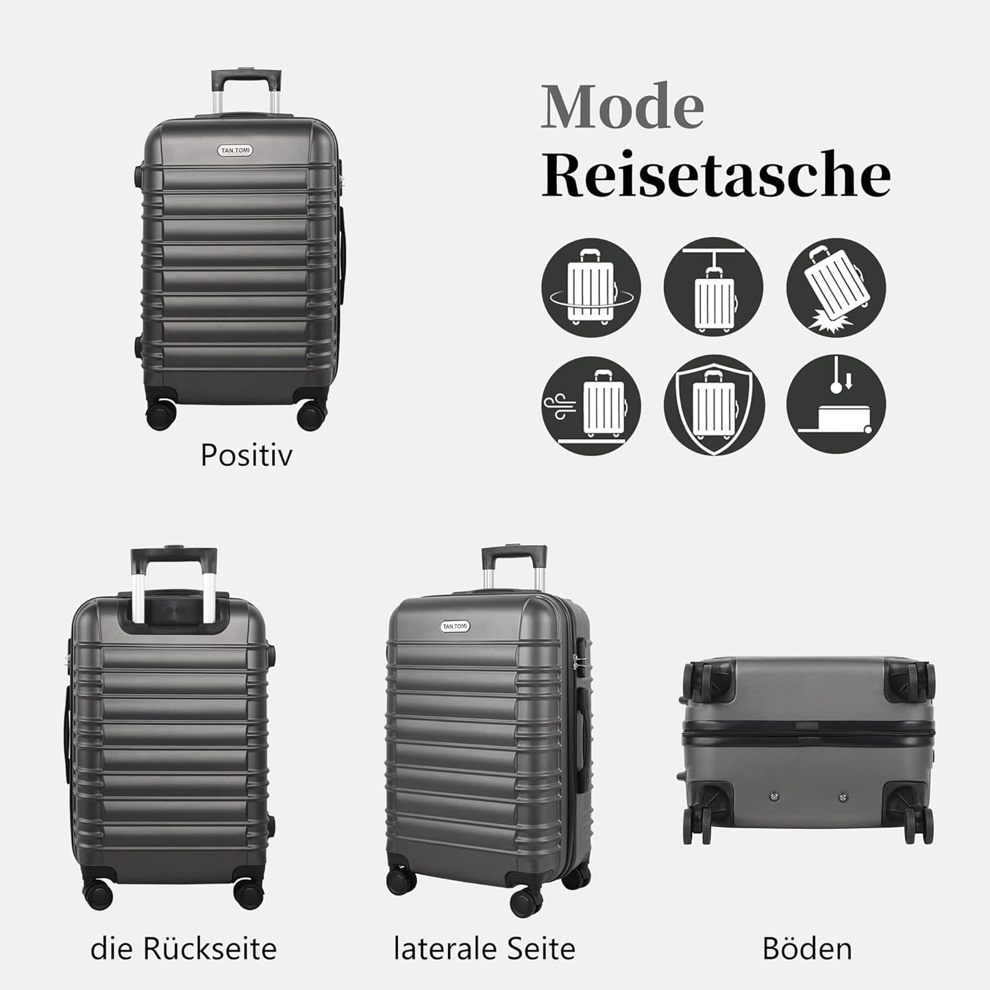 Hartschalen-Trolley mit Zahlenschloss (65L), Dunkelgrau Koffer L