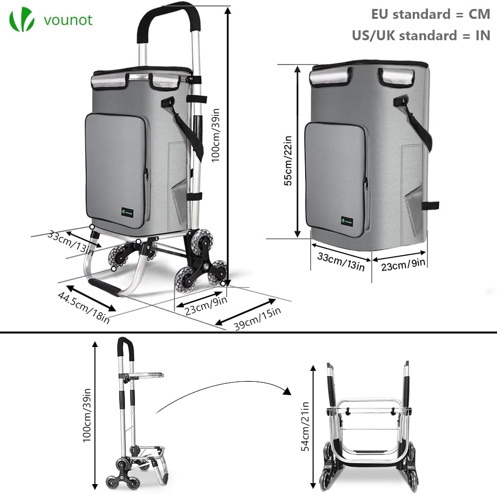 Einkaufstrolley mit Treppensteiger, 60L Grau