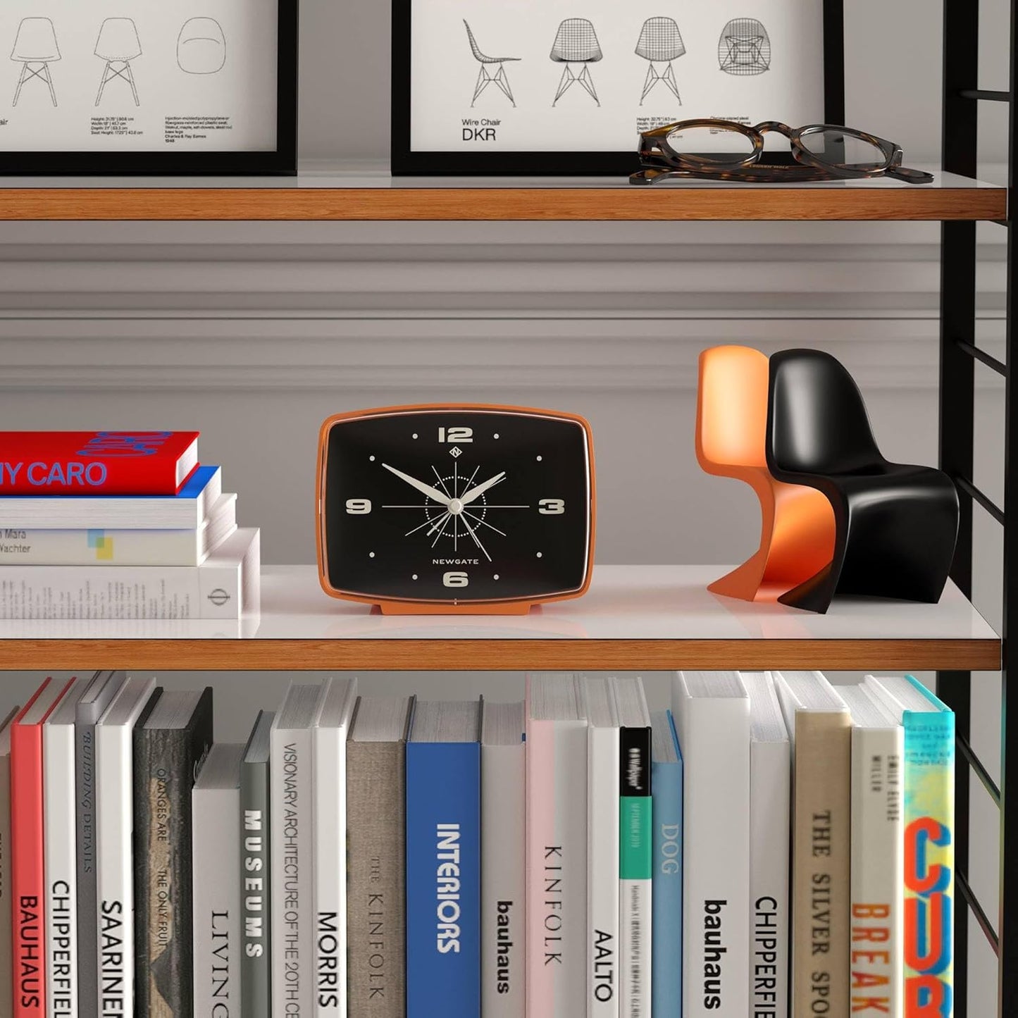 Brooklyn Retro-Wecker im Mid-Century-Design, Matt Orange