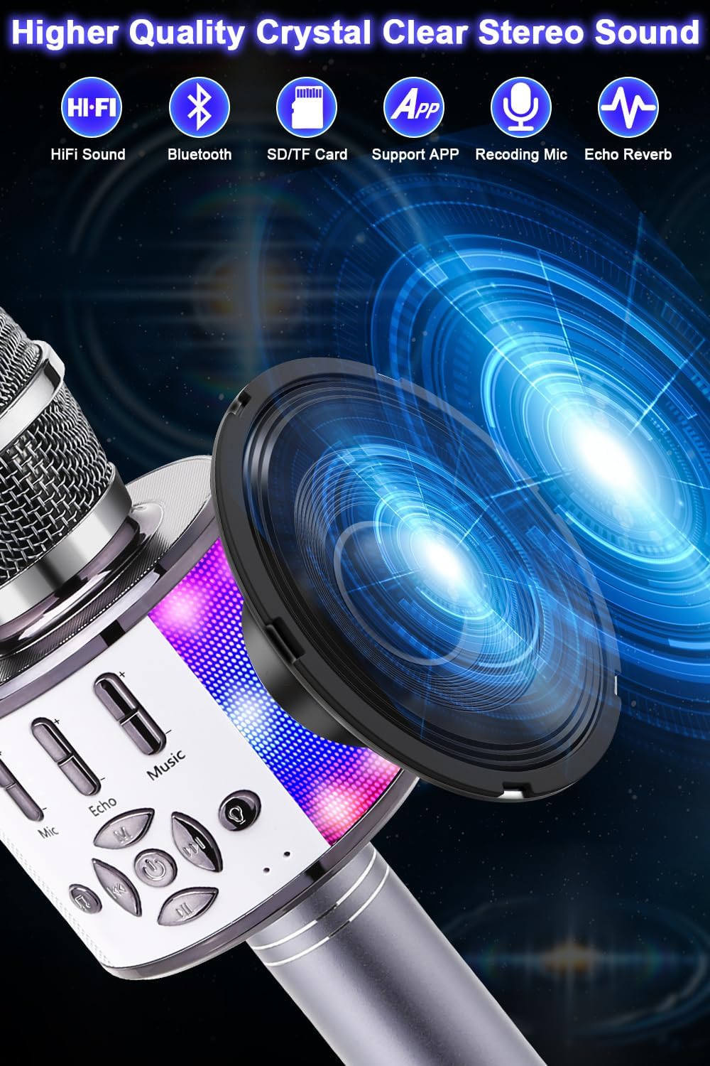 Kabelloses Bluetooth-Mikrofon mit LED-Lichtern, Space Grey