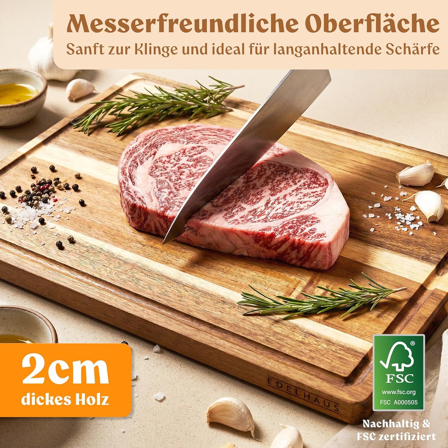 Holzschneidebrett mit Saftrille