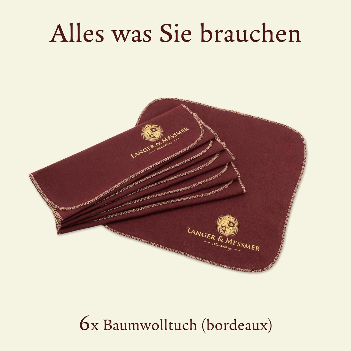 6er-Set Poliertücher für Glattlederschuhe, 6er Set Bordeaux