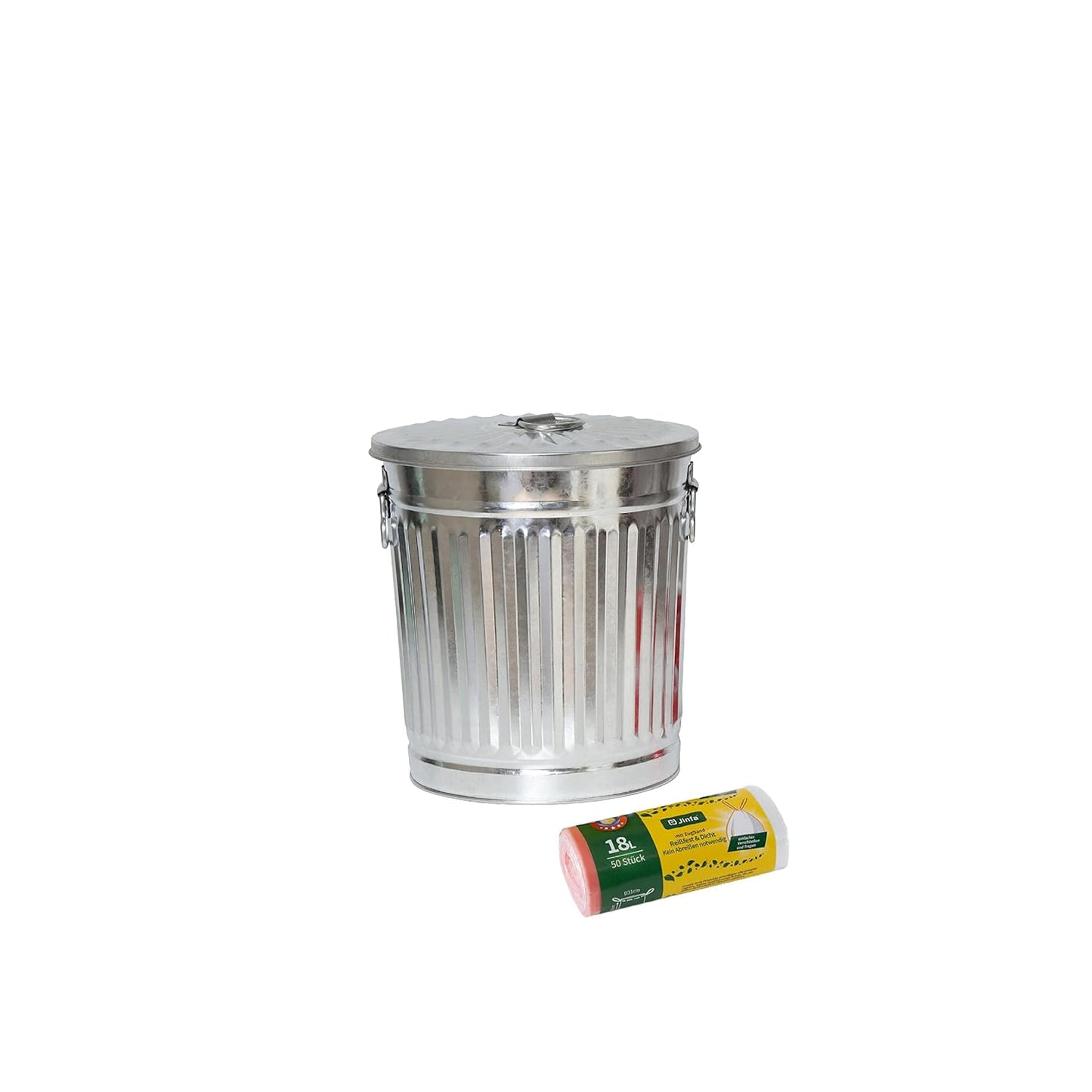 Metalleimer mit Deckel & 50 Müllbeutel (18L), 1 Mülleimer 18L + 50 Müllbeutel