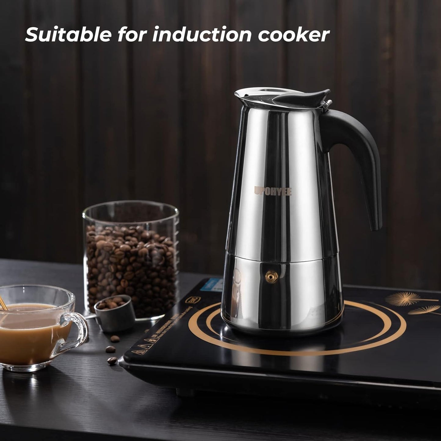 HP-S002 Espressokocher Induktion, Stainless Steel Ei