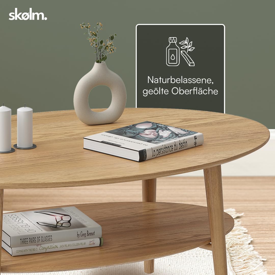 Ovaler Couchtisch aus Eiche, Natur oval