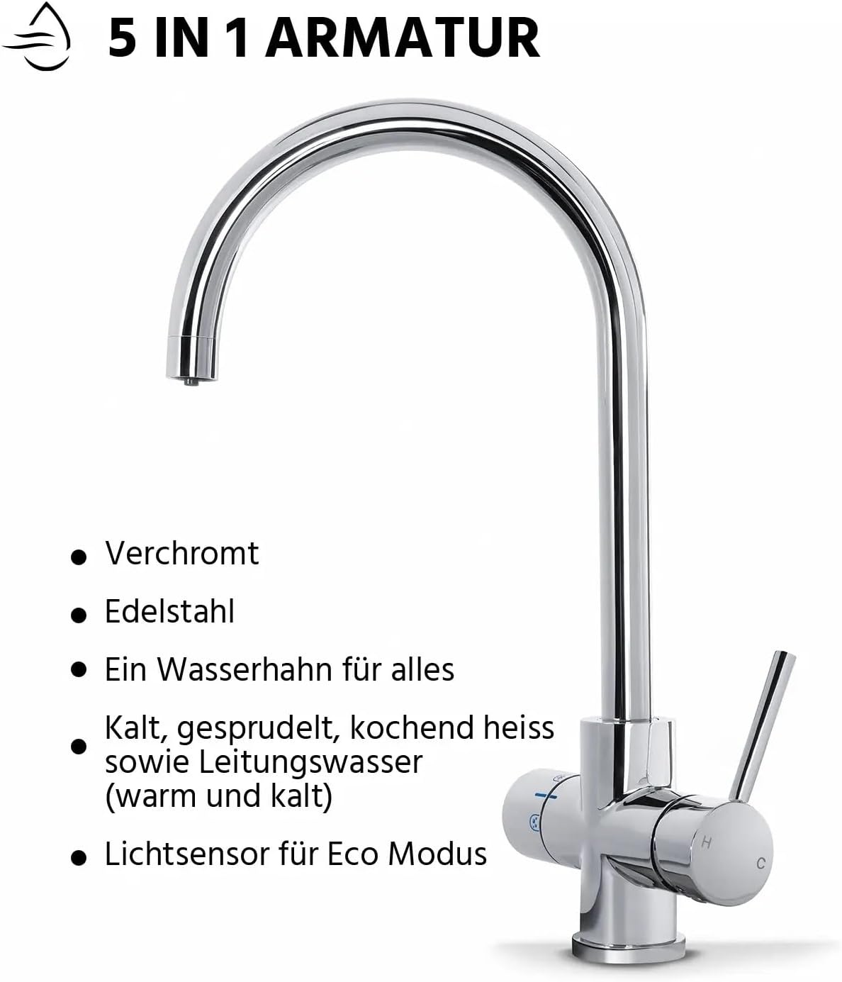 5-in-1 Küchenarmatur-Set FizzRed mit Wassersprudler, Kalkfilter & CO2 Adapter, 5in1 chrom 2kg CO2