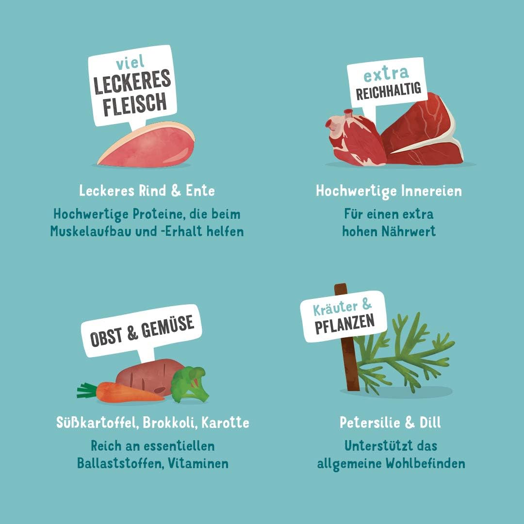 Hundefutter nass, Rind/Ente, 150 g (11er Pack)