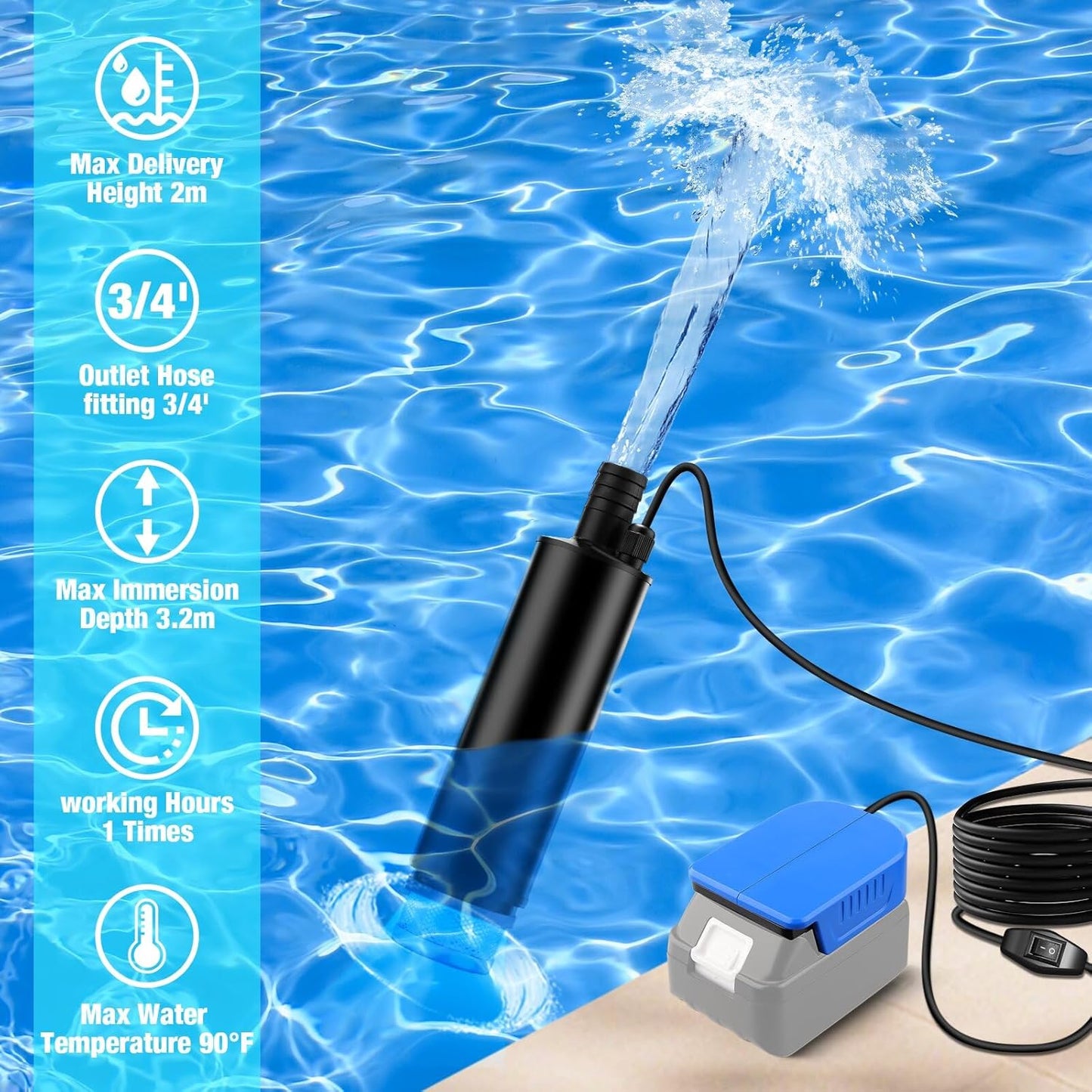 18V Akku-Tauchpumpe für Garten & Autowäsche, Makita kompatibel, Tauchpumpe für Makita