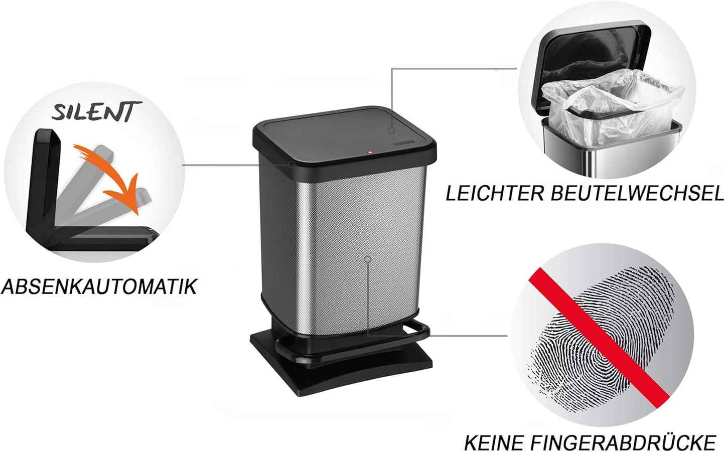 Abfalleimer Paso mit Fusspedal, Carbon