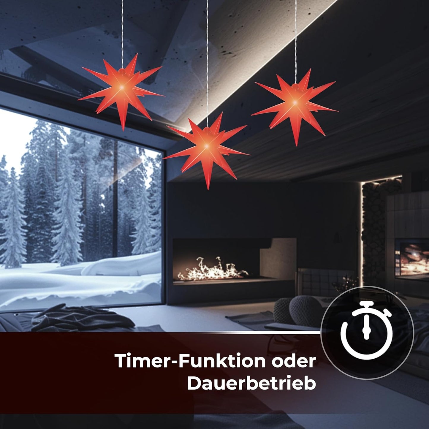 3D Leuchtstern-Set mit LED-Beleuchtung, 3-teilig, Rot