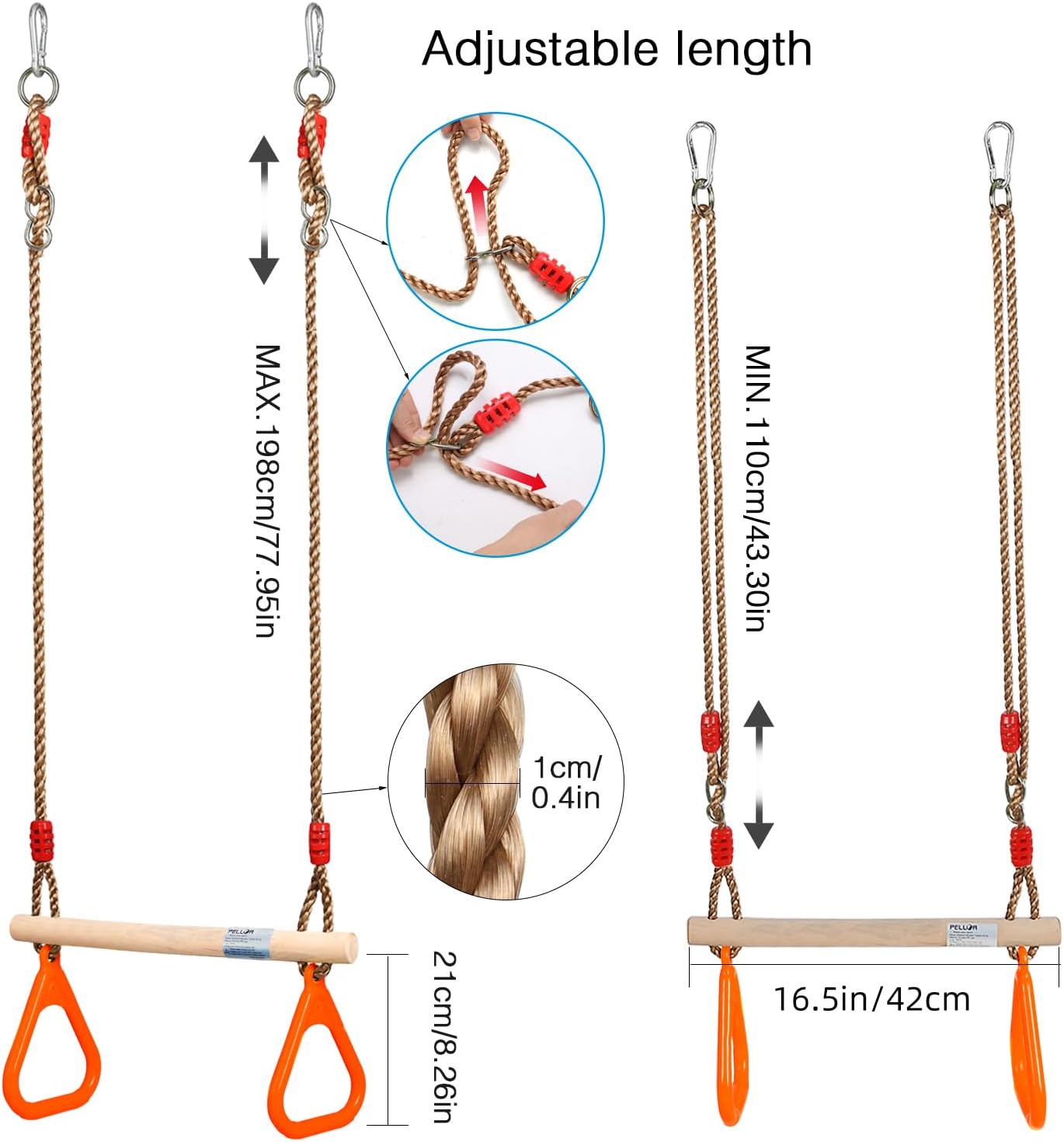 Multifunktionale Trapezschaukel mit Turngriffen, Orange
