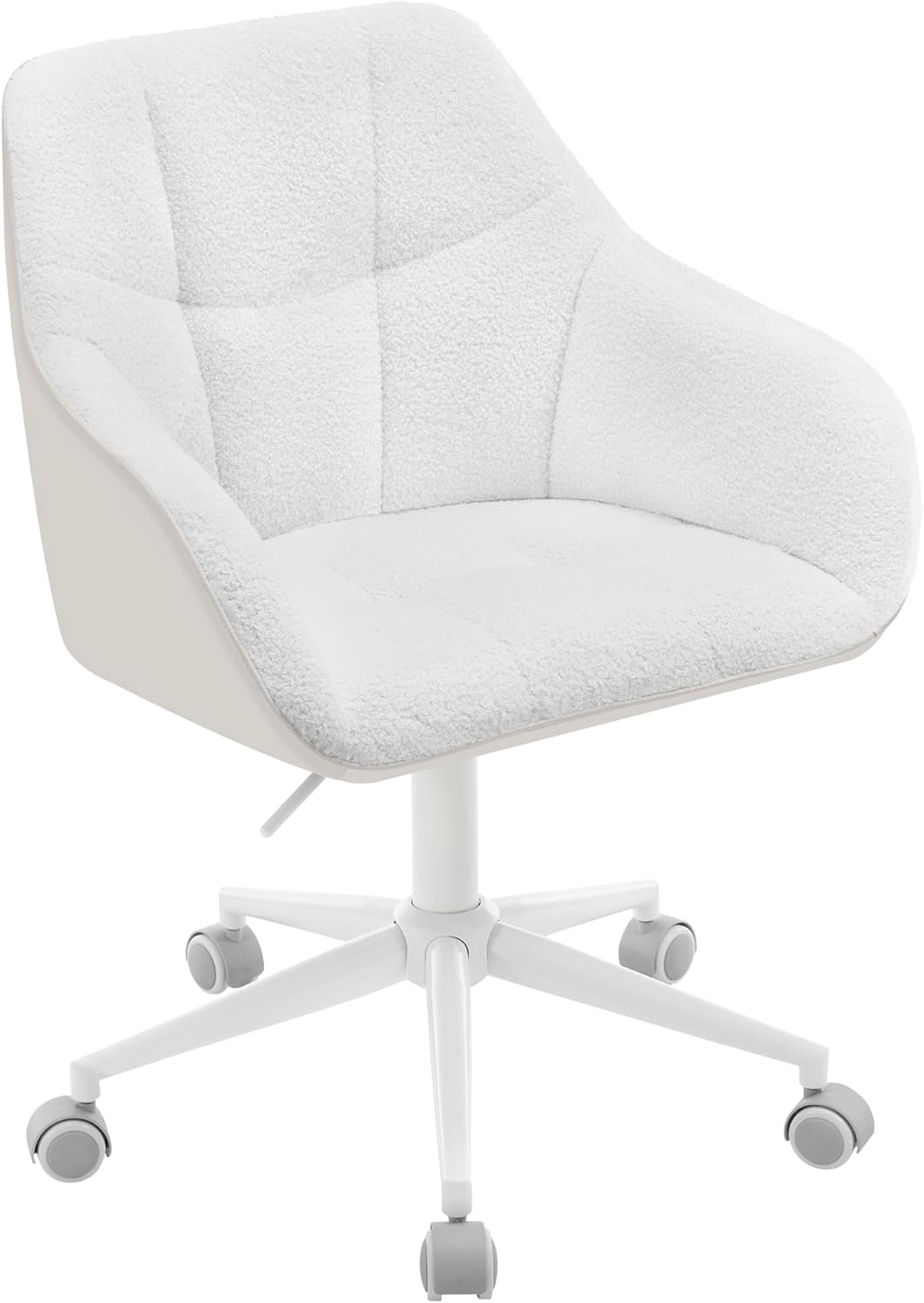Höhenverstellbarer Homeoffice-Drehstuhl BS175grcm, Creme + Beige Bouclé Stoff + PU