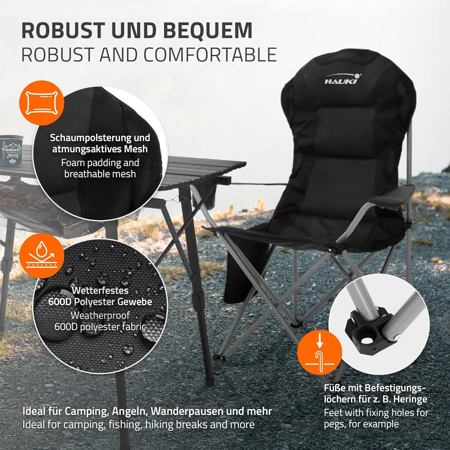 3-teiliges Campingmöbel-Set faltbar, mit Tragetasche, Campingtisch Braun 2x Campingstuhl Schwarz
