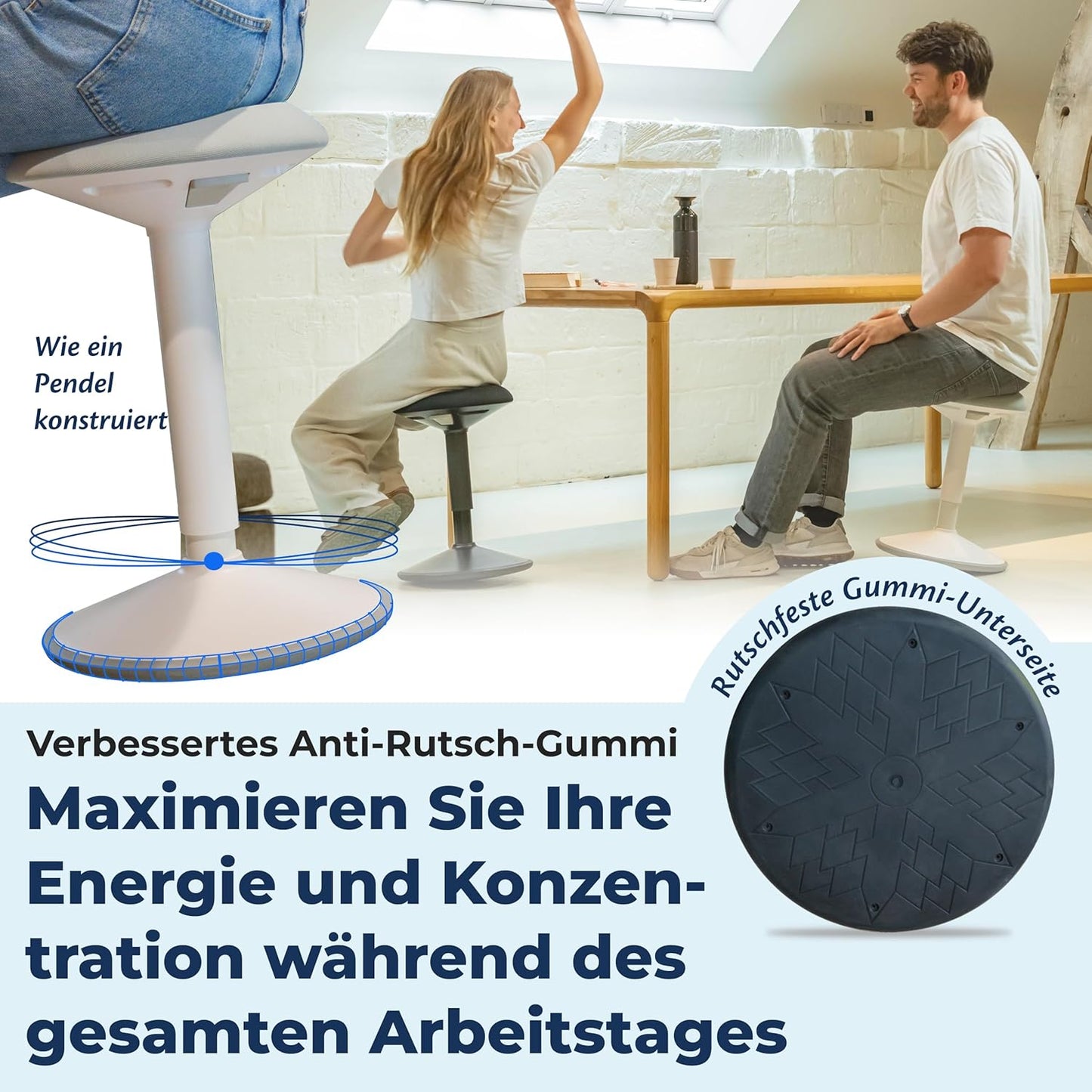 Ergonomischer Bürohocker mit Schwingeffekt, 55-80 cm Matte Black
