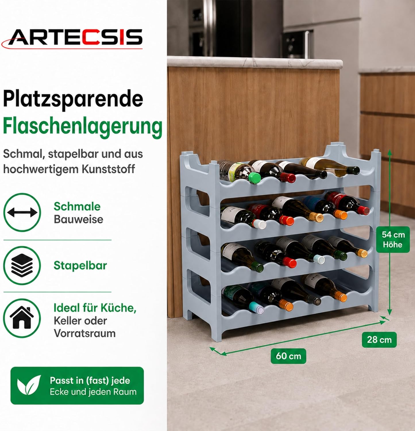 Weinregal stapelbar, Betongrau 24 Flaschen