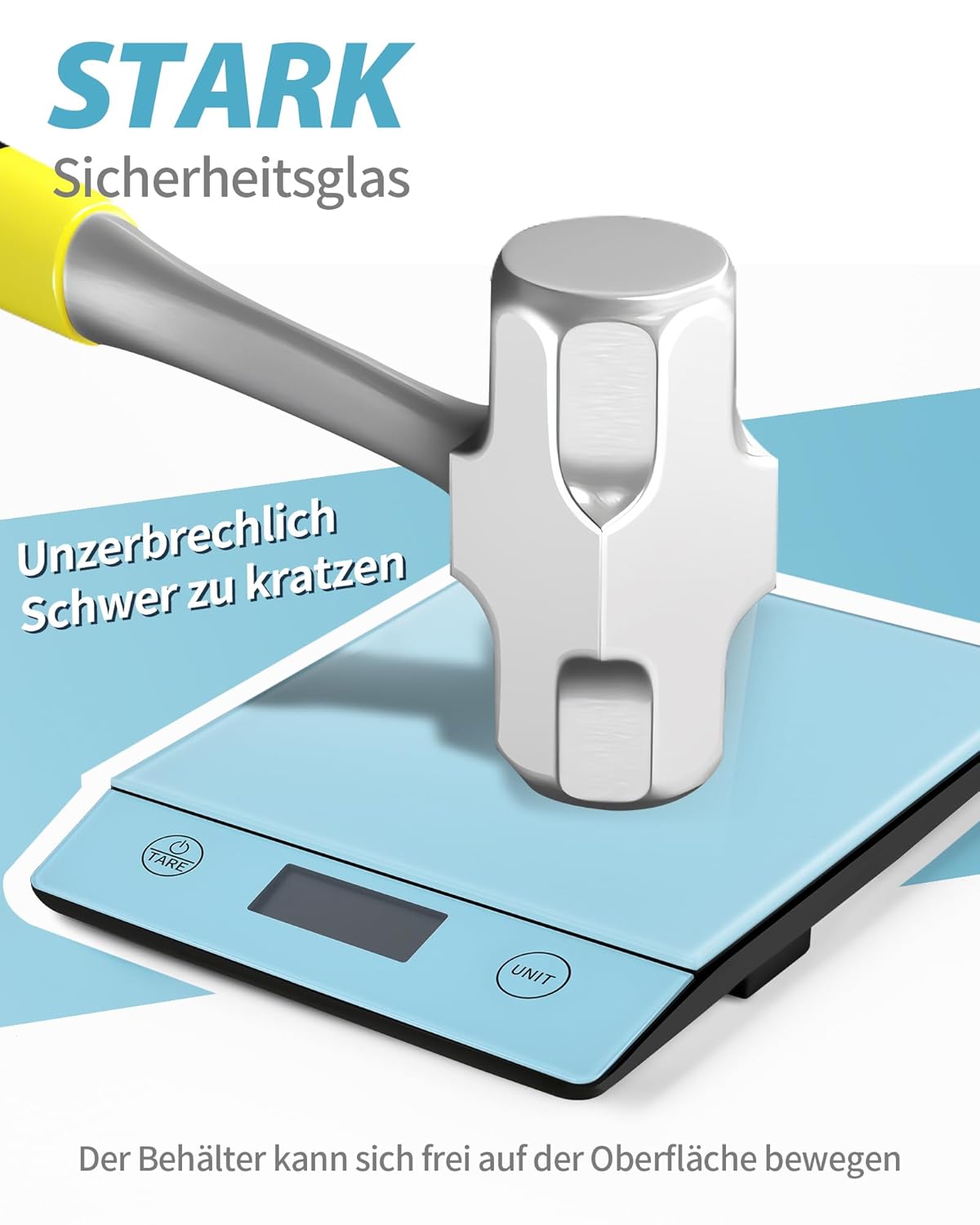 Digitale Küchenwaage mit 10kg Kapazität, Tara-Funktion, Blau-Glass