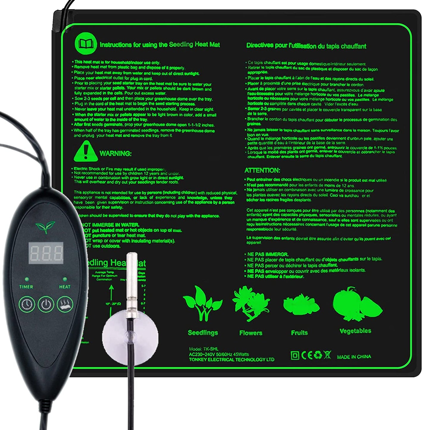 Einstellbare Heizmatte für Pflanzen mit Timer, 20×20’’
