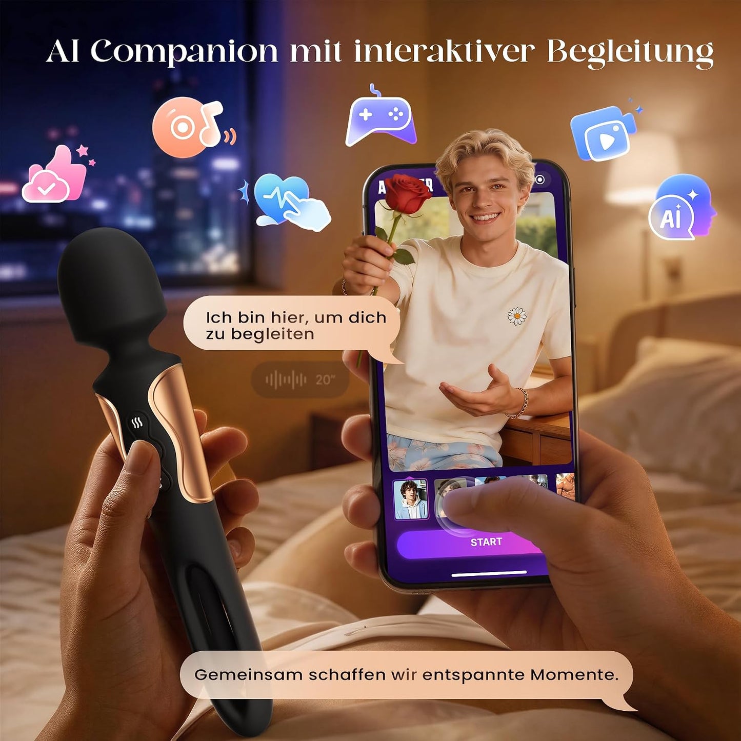 KI-Sync 3-in-1 Doppelkopf-Vibrator mit App-Steuerung