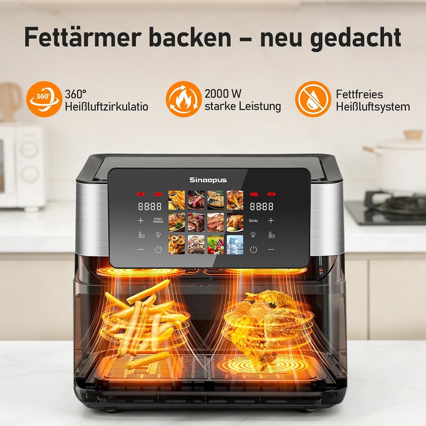 905A Heissluftfritteuse mit Doppelfach und Touchscreen, 905a-schwarz