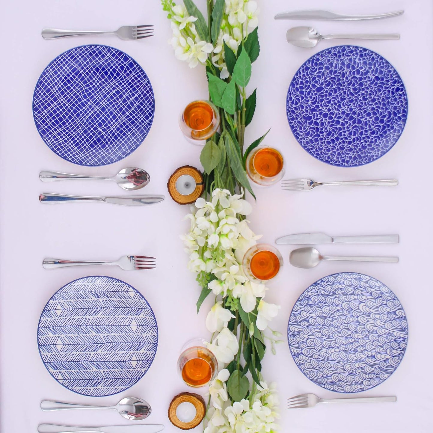 Takaki Porzellan-Flachteller-Set (4-teilig, 27 cm), 4-teilig Speiseteller Blau + Creme