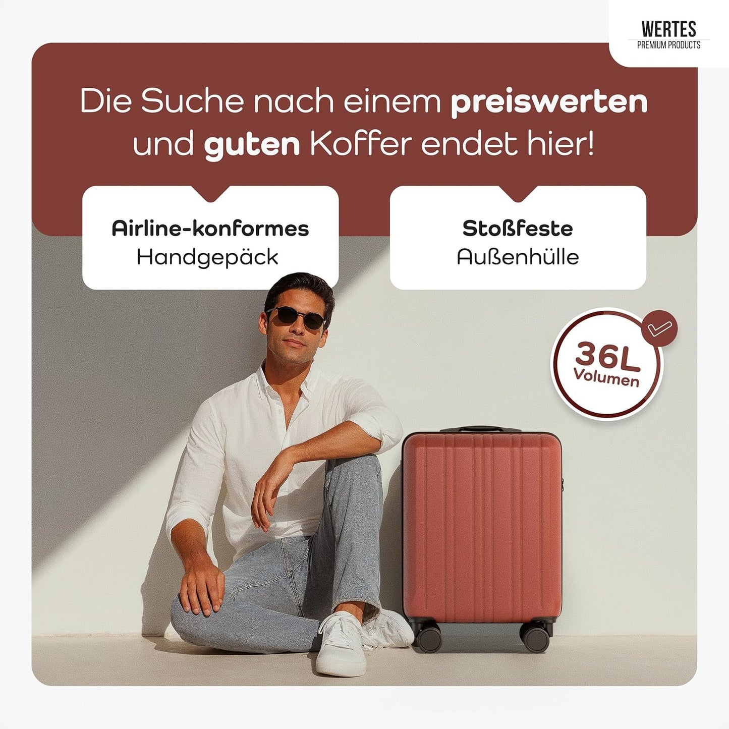 Kabinenkoffer mit Doppellrollen, Handgepäck - 55x40x20cm Terrakotta