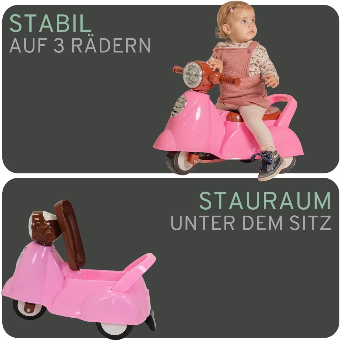 Riding Car Retro Scooter mit Hupe, Retro Rosa