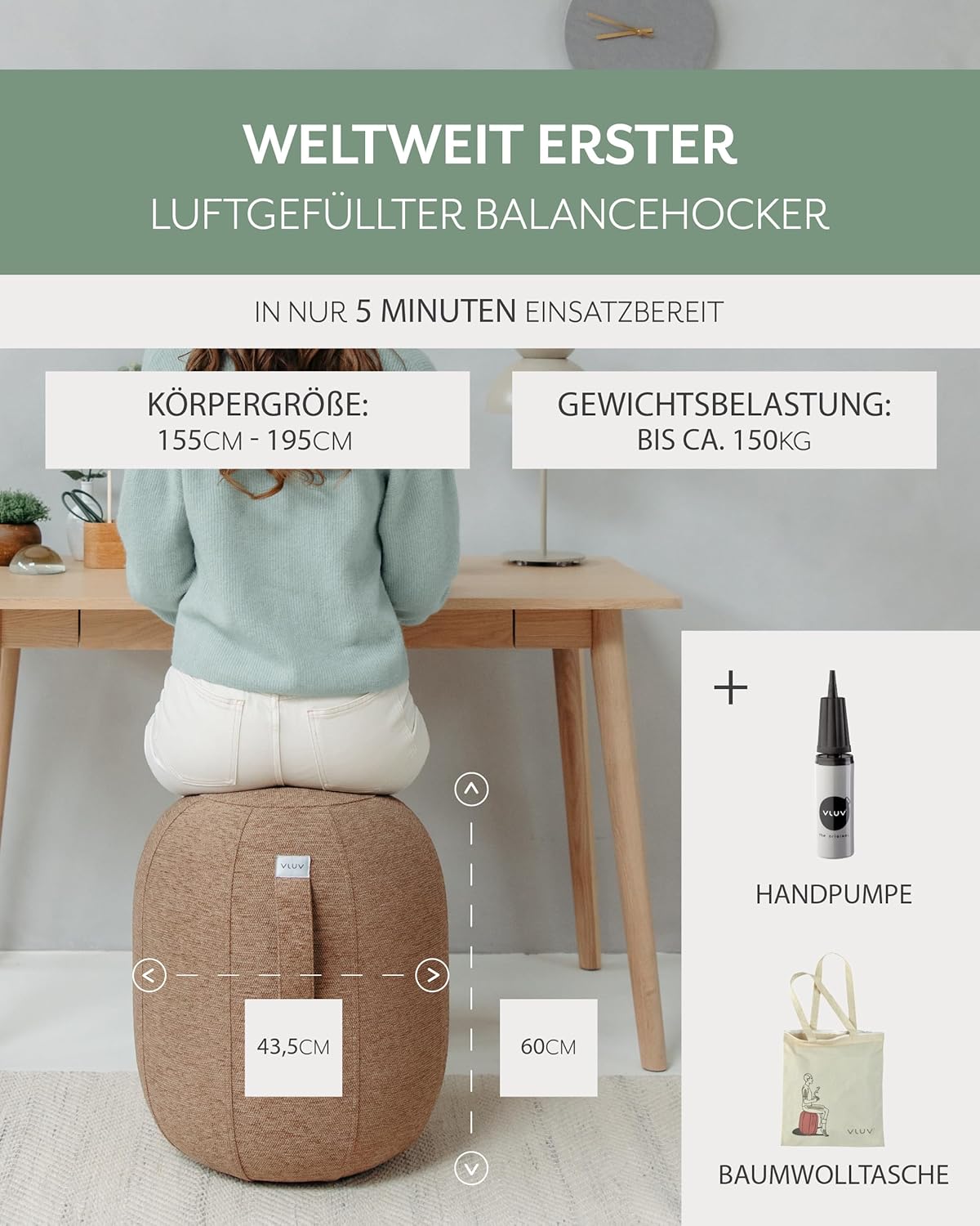 Kapsul Balancehocker-Serie, Macchiato 43.5T x 43.5B x 55H cm