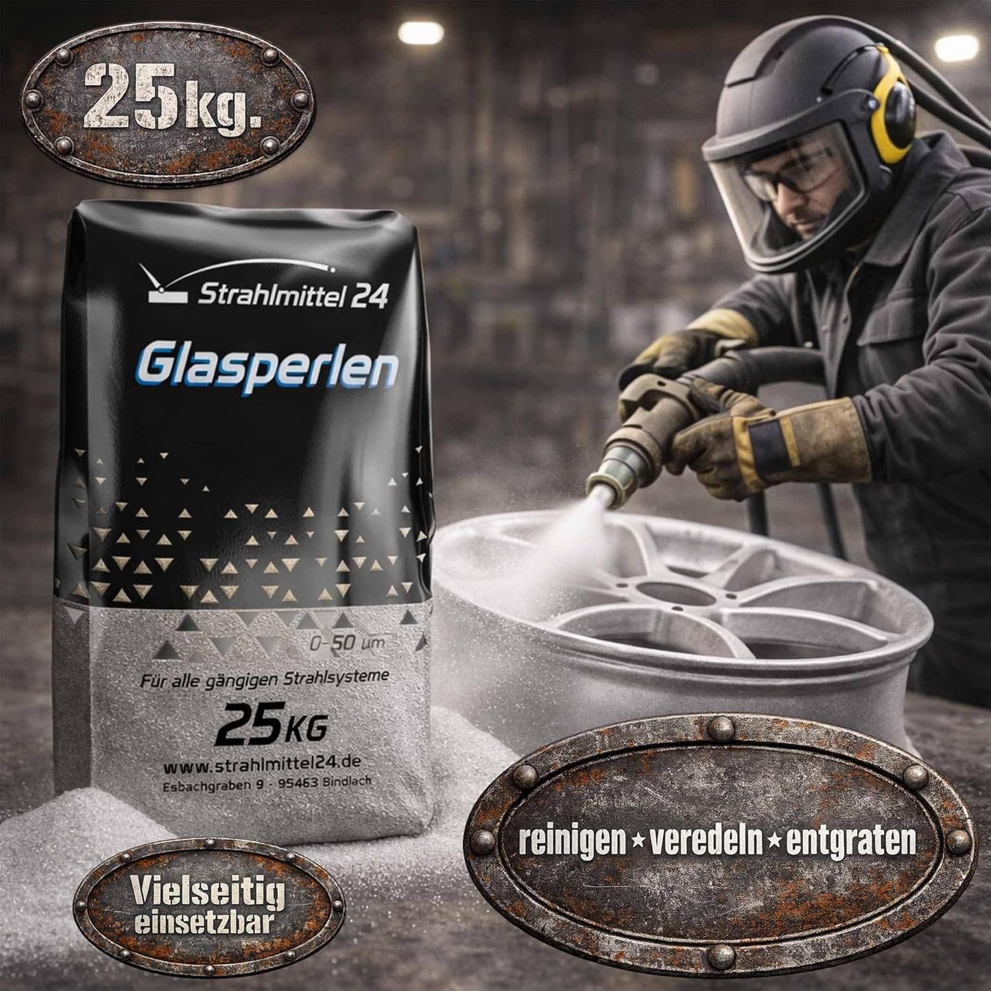 Glasperlen Strahlmittel 100-200 µm, 25 kg