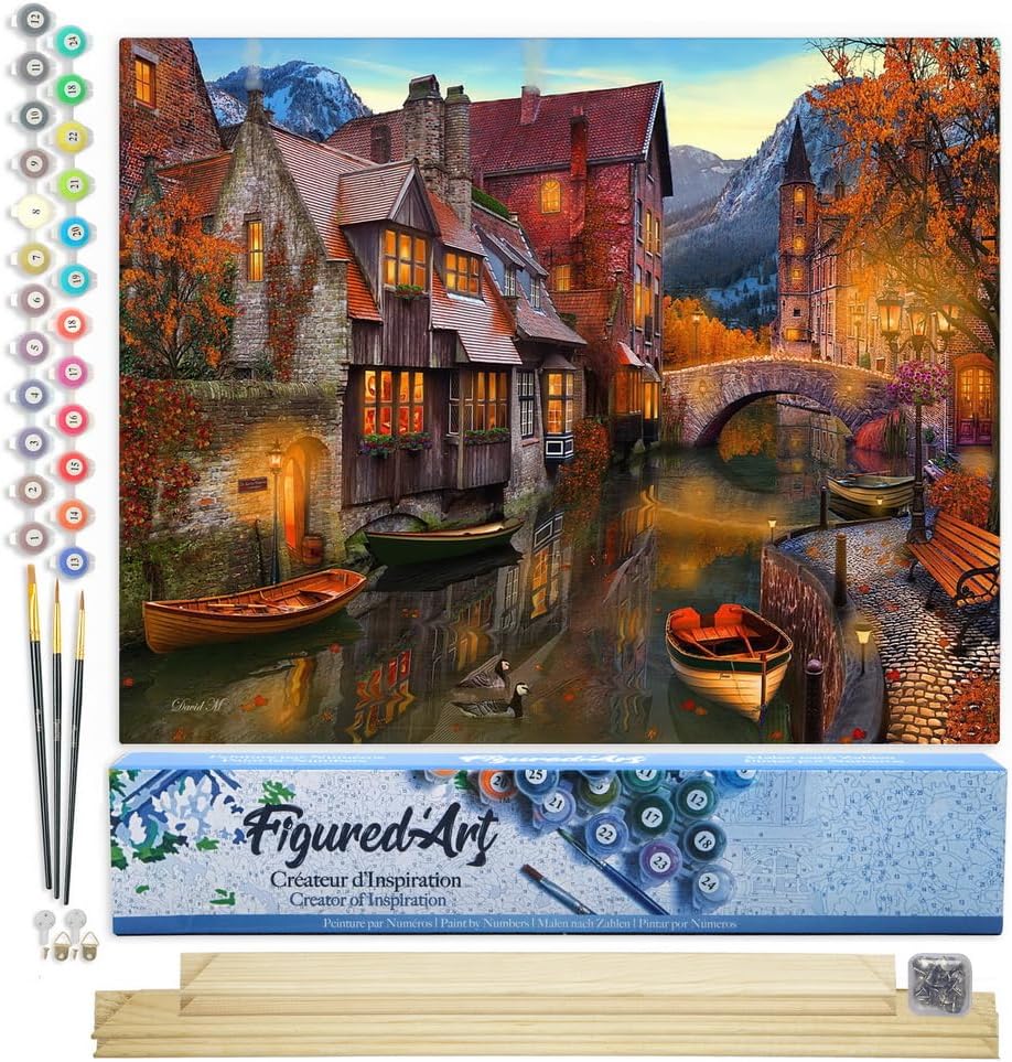 Malen nach Zahlen Set - Kanal im Herbst, Kanal im Herbst 40x50cm Mit Keilrahmen (nicht gespannt)