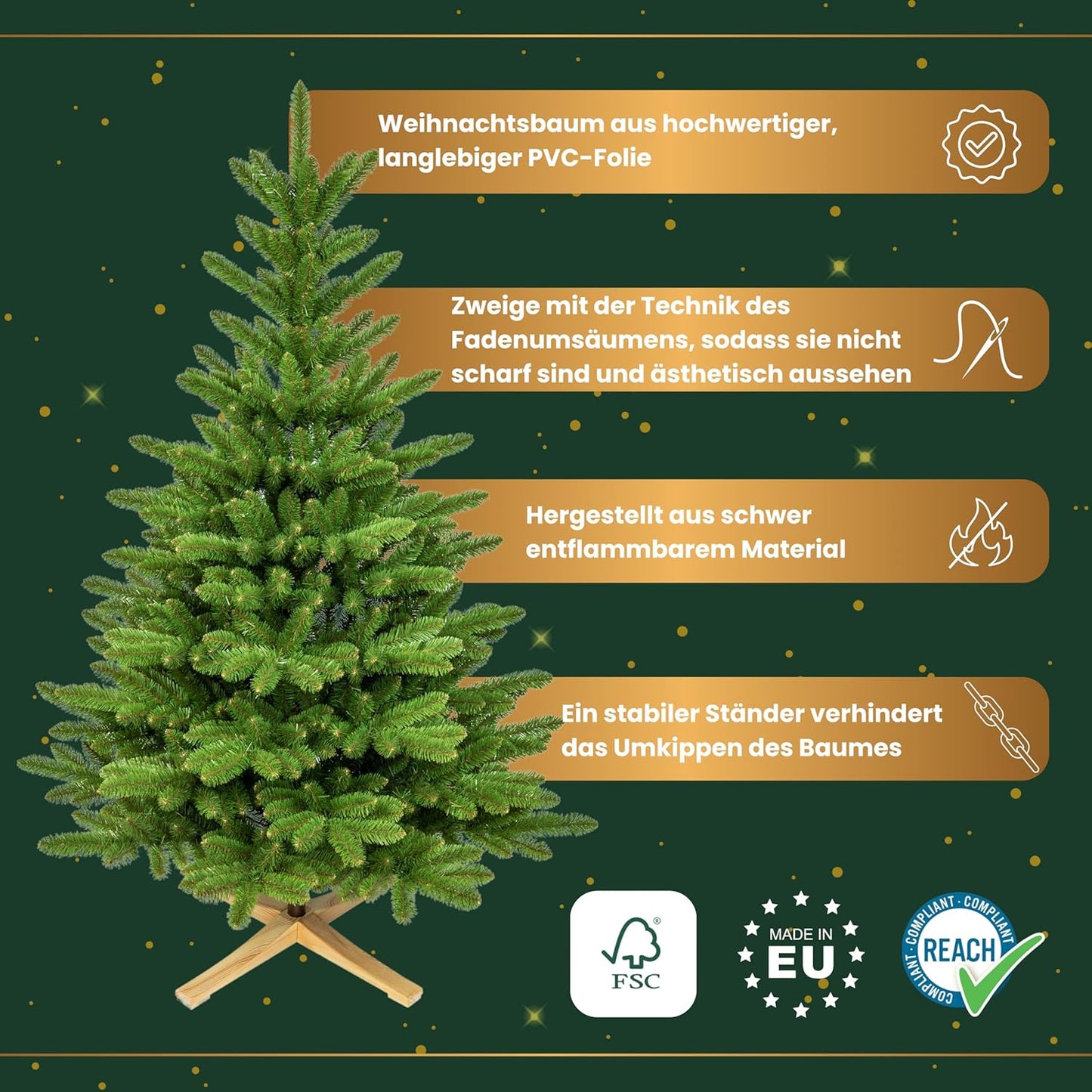 Künstlicher Weihnachtsbaum Nordmanntanne 180cm, Grün (Pvc Folie) 180 cm