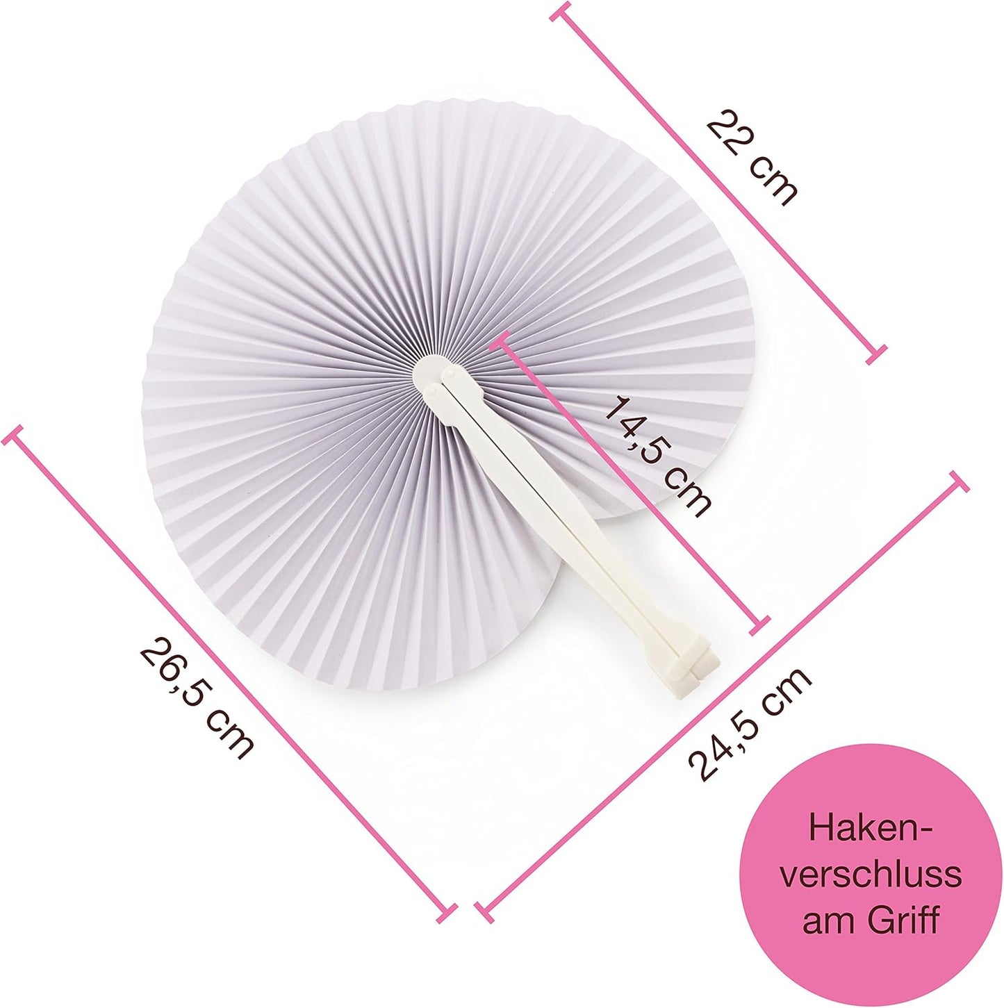 Handfächer mit Verschluss, 60 Stück, Weiss Kreis