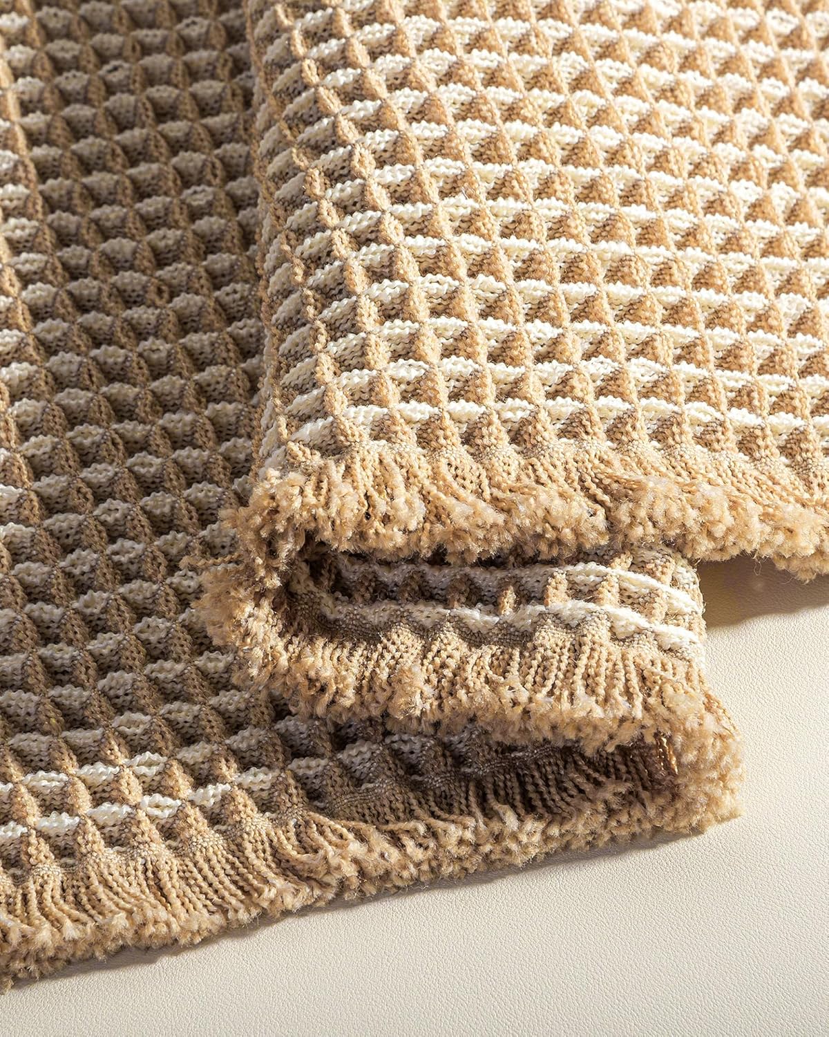 Boho Badteppich Set, rutschfest, Braun Weiss