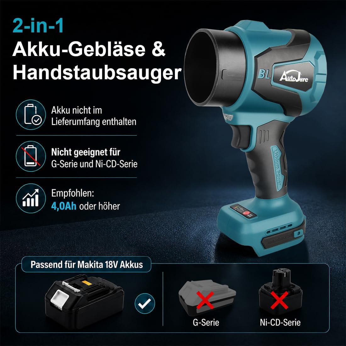 2-in-1 Akku Gebläse-Sauger, ohne Akku