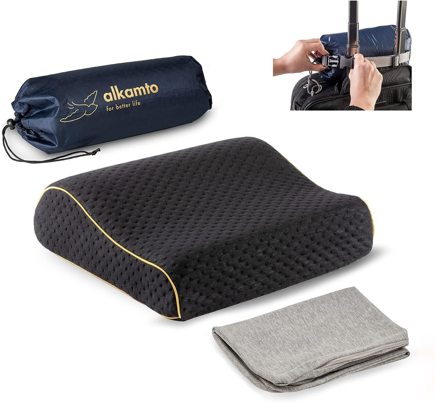 Ergonomisches Reisekissen mit Tasche, 35 X 30 X 10 / 8 Cm - Schwarz
