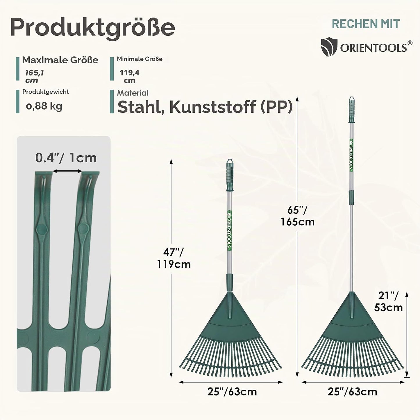 Verstellbarer Garten-Laubrechen mit 26 Zinken, Verstellbare Green Hand 26 Zinken