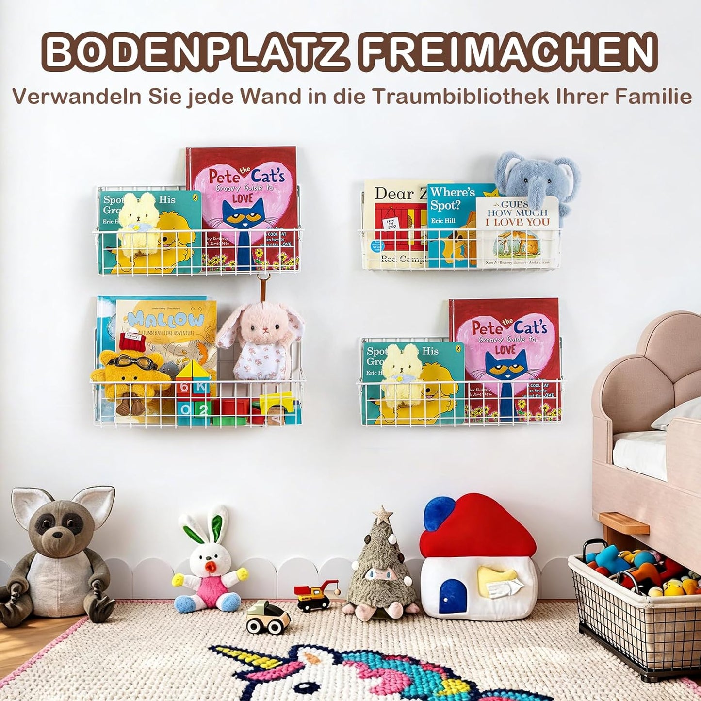 Kinder Bücherregal Wand-Set (6-teilig, Metall), Weiss