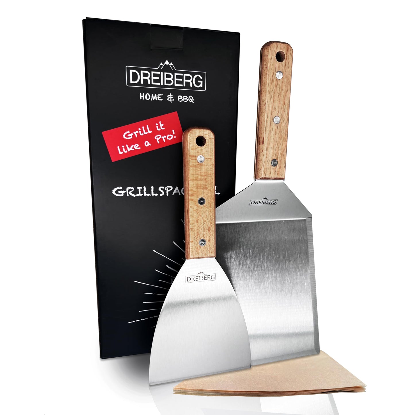 Grillspachtel-Set mit Burgerpapier, Grillspachtel Holz (3-TLG.)