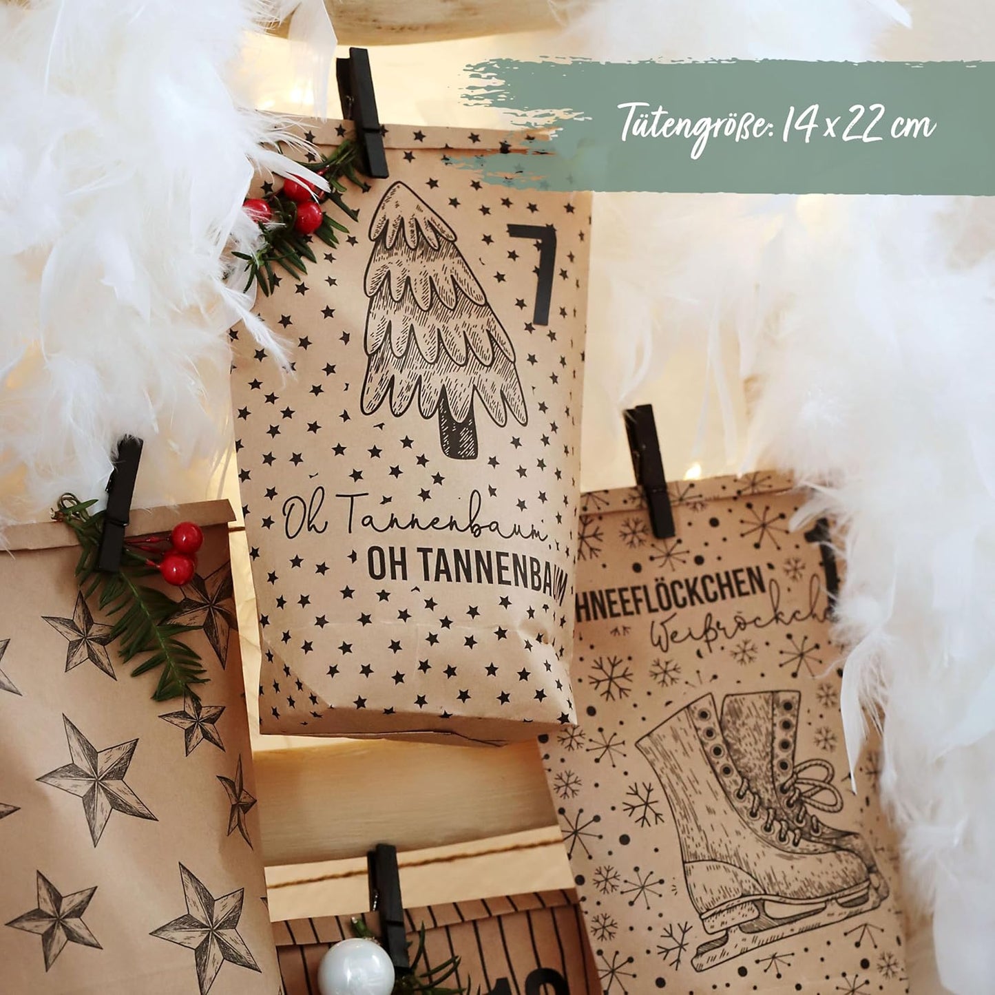 Adventskalender zum Befüllen, Packpapier-klassisch