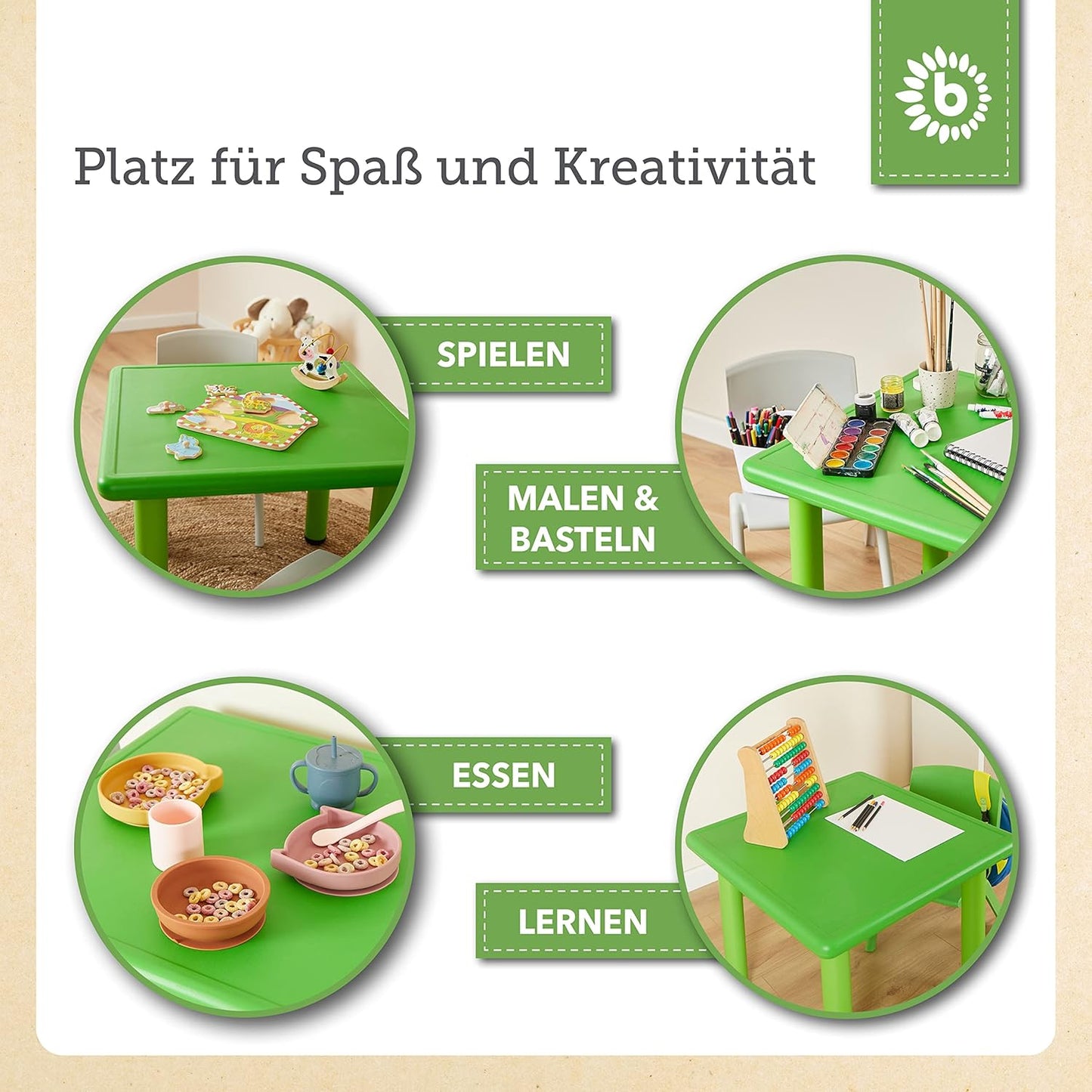 Kindertisch-Set mit 2 Stühlen, Grün & Grün