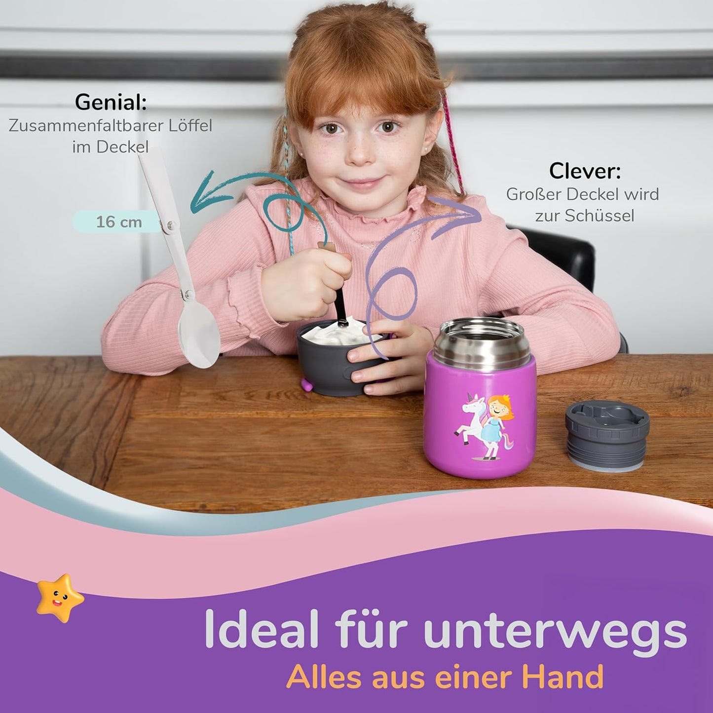 Thermobecher für Speisen und Getränke, 500ml, Pia Prinzessin (Lila)