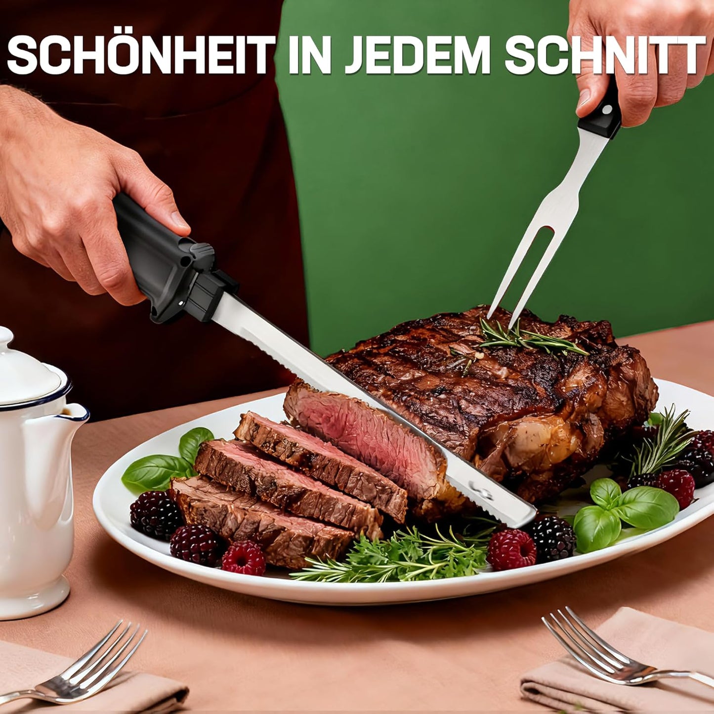 Elektromesser-Set mit 2 Klingen und Gabel, Schwarz