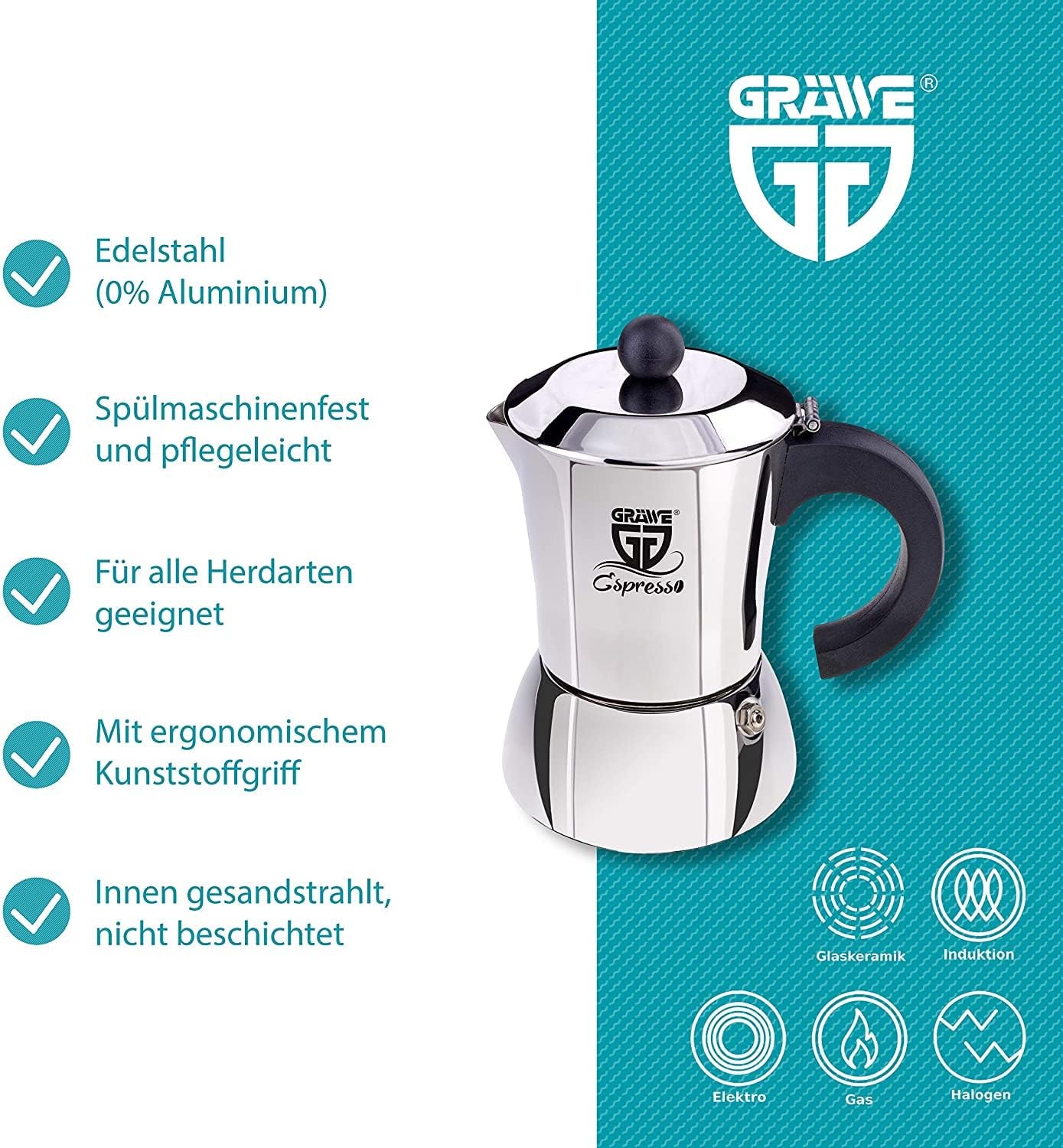 Espressokocher für 6 Tassen, 300 ml - 6 Tassen