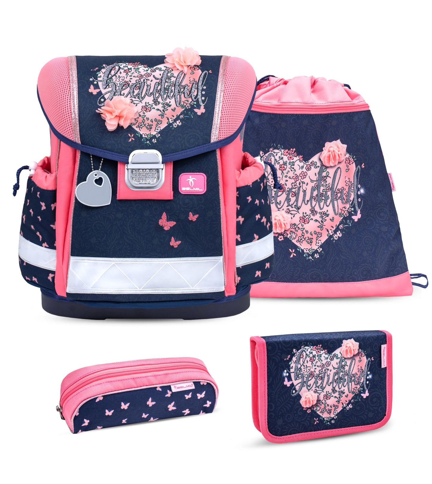 Classy Schulranzen-Set (4-teilig), M Beautiful Flowers